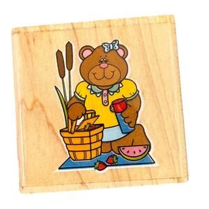 Carson Dellosa Picnic Bear With Basket Rubber Stamp